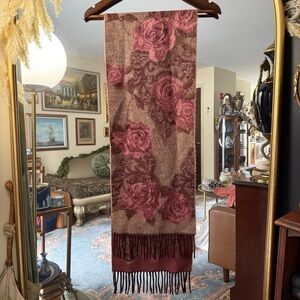 Preston & York Moody Pink & Brown Floral Scarf made in Germany 100% Acrylic